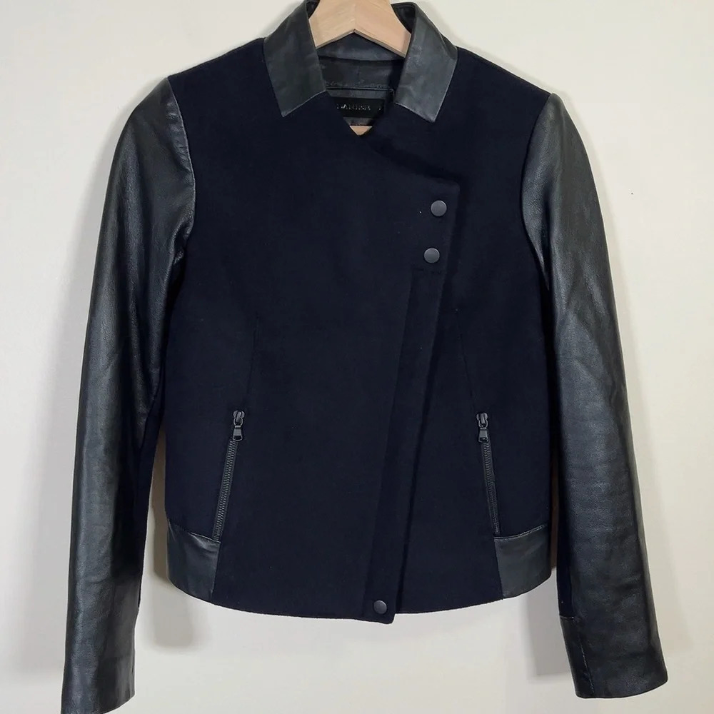 DANIER | WOOL COAT CONTRAST LEATHER SLEEVES